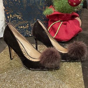 Dark chocolate pompom stilettos